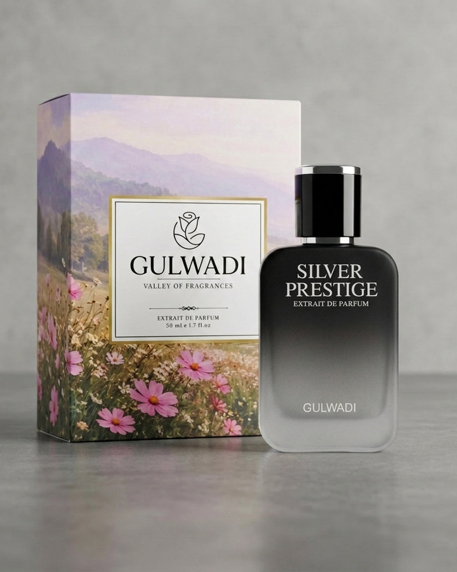 Silver Prestige Perfume – Oud, Vanilla & Smoky Woods Fragrance