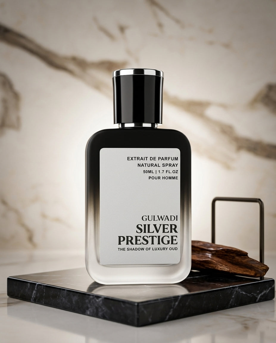 Silver Prestige Perfume – Oud, Vanilla & Smoky Woods Fragrance
