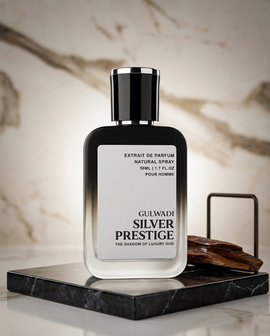 Silver Prestige Perfume – Oud, Vanilla & Smoky Woods Fragrance