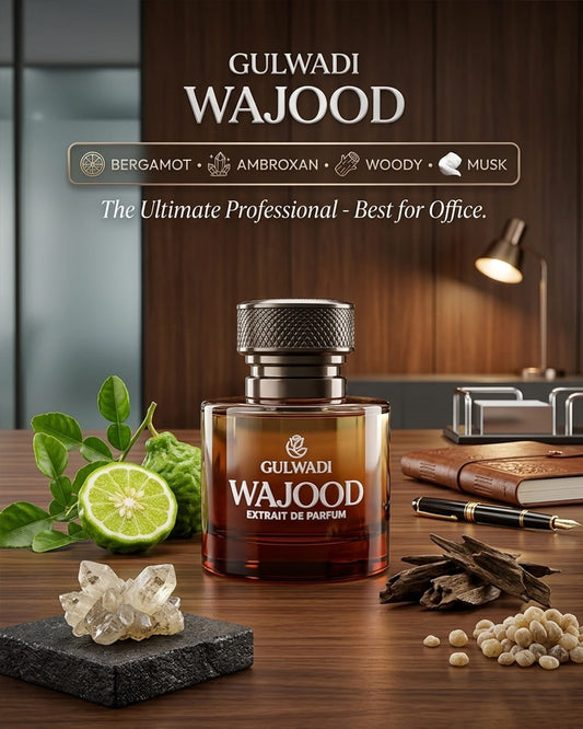 Wajood Perfume – Modern Amber Woody Fragrance with Musk, Patchouli & Ambroxan (Long Lasting)