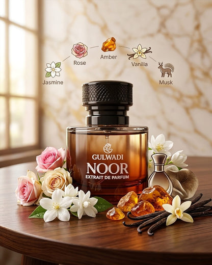 Noor Perfume – Elegant Floral Fragrance with Amber, Musk & Woody Warm Base (Long Lasting)