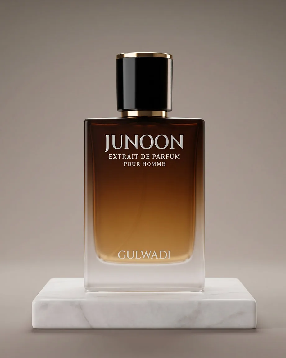 Gulwadi Junoon perfume bottle with fruity woody and leathery fragrance