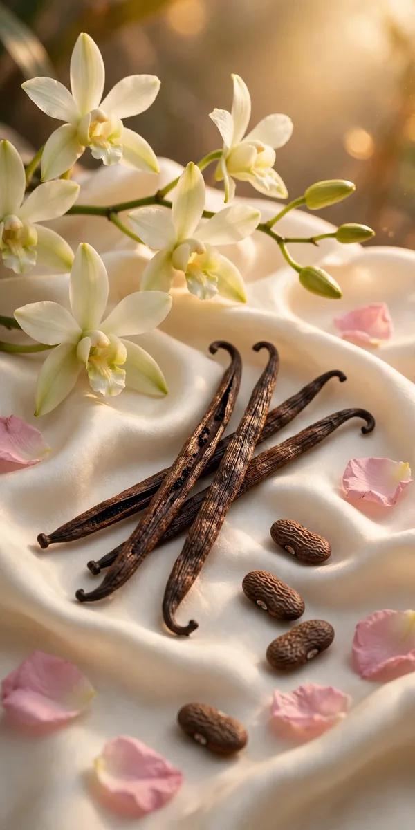 Sweet — vanilla pods, orchid and rose petals